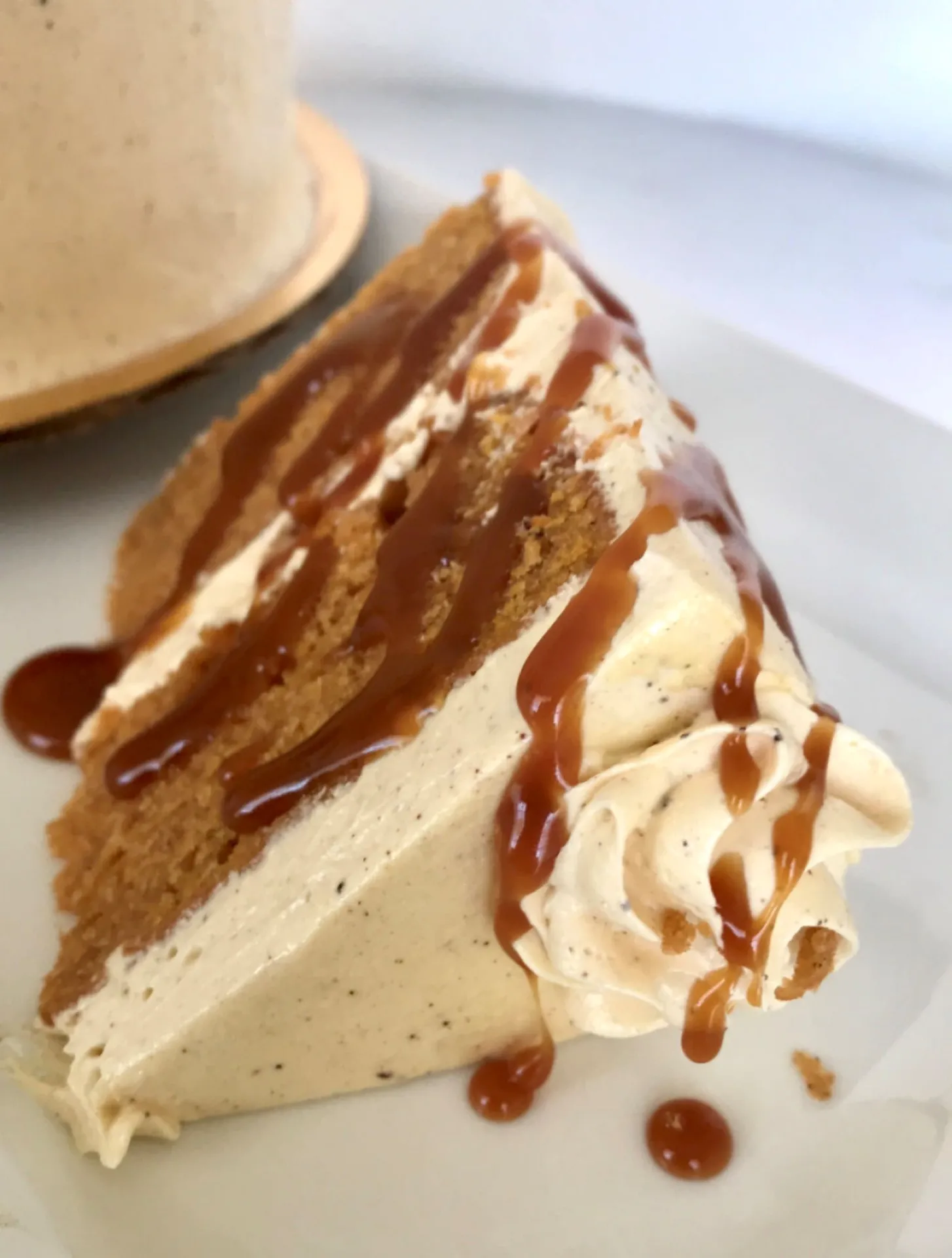 Sweet potato cake with brown butter cream cheese buttercream, bourbon infused caramel, and toffee