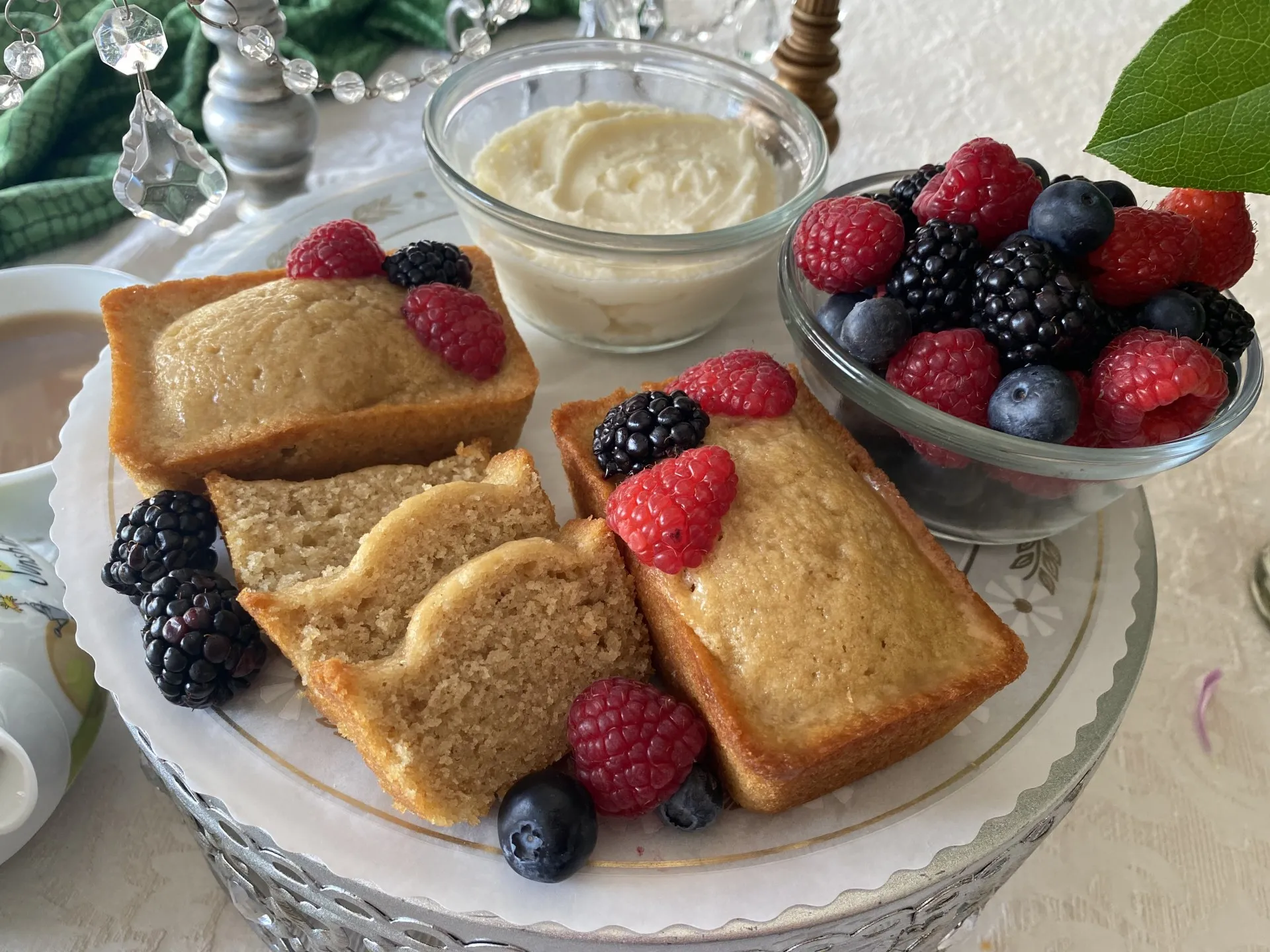 English Breakfast Tea infused Pound cake with fresh berries and whipped mascarpone