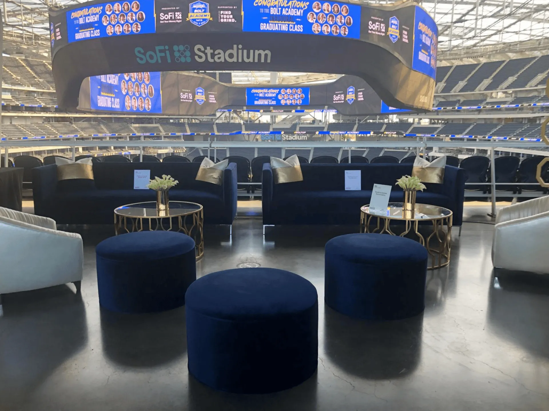 Rental Furniture - Sports and Entertainment, Sofa, tables, ottomans, decor