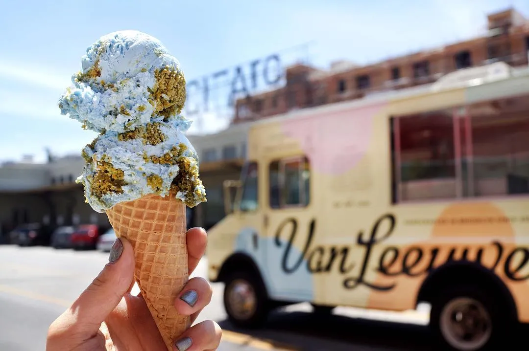 Vegan Planet Earth ice cream cone at Van Leeuwen truck