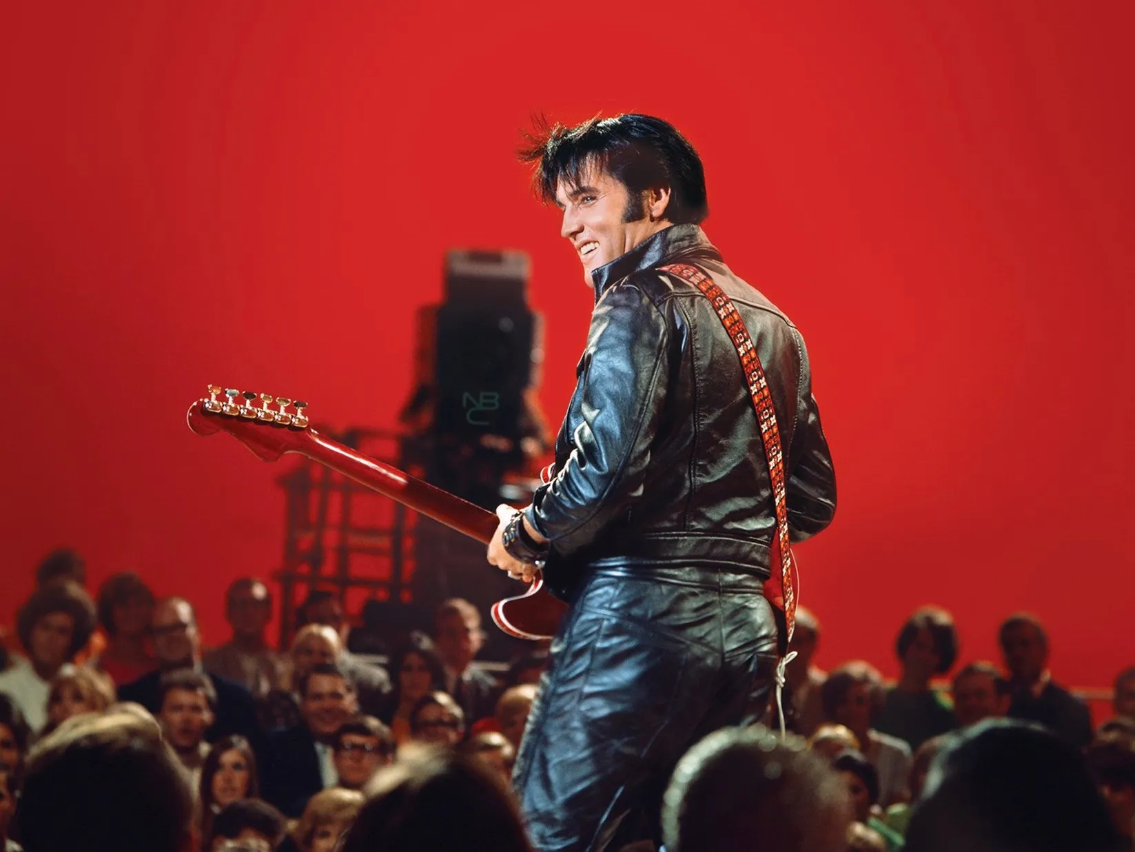 Elvis Presley on stage during his '68 Comeback Special at NBC Studios in Burbank