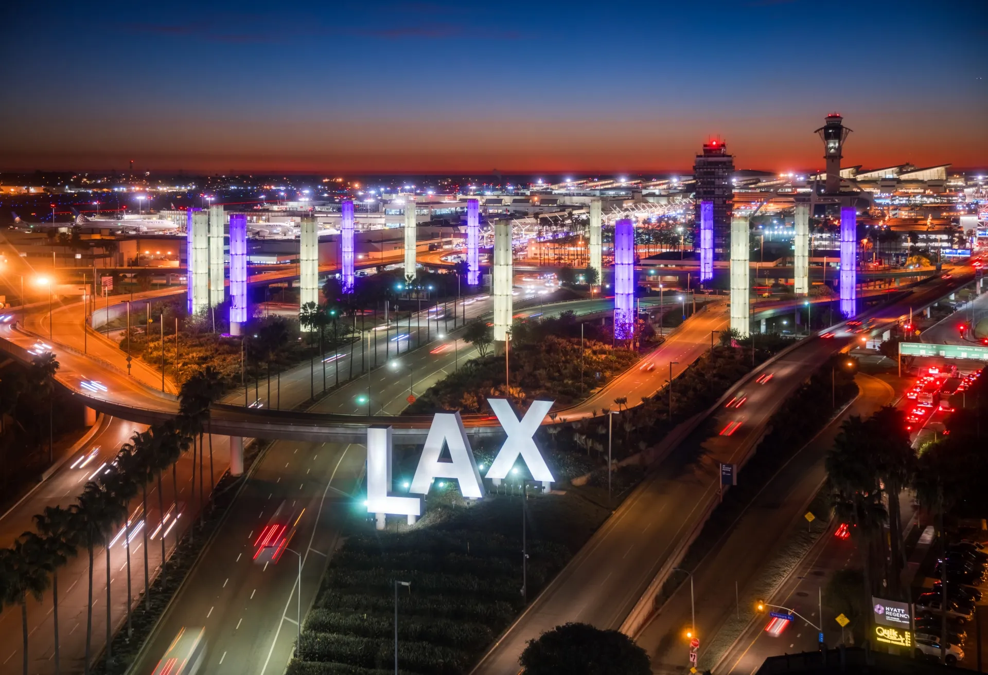 Pylons at LAX at night