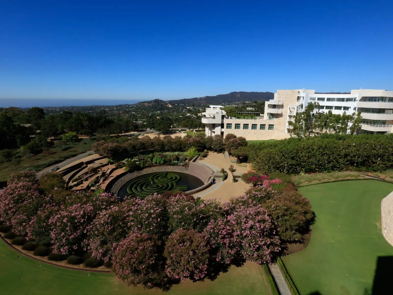 Views of the Central Garden and Pacific Ocean at the Getty Center