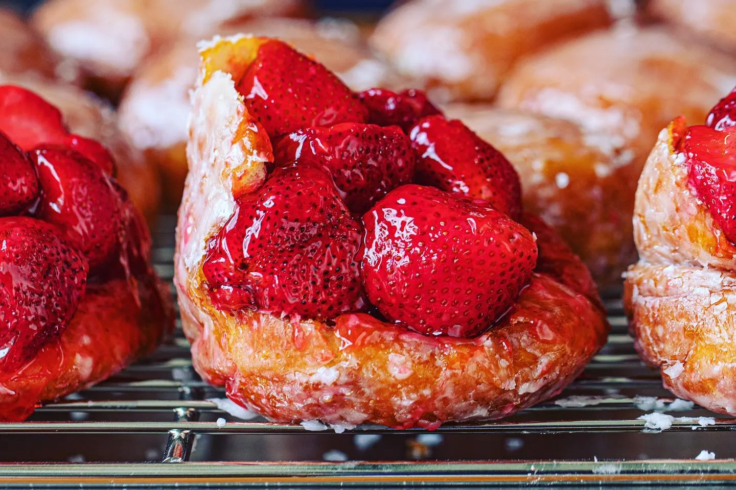 Strawberry donuts at The Donut Man in Grand Central Market 