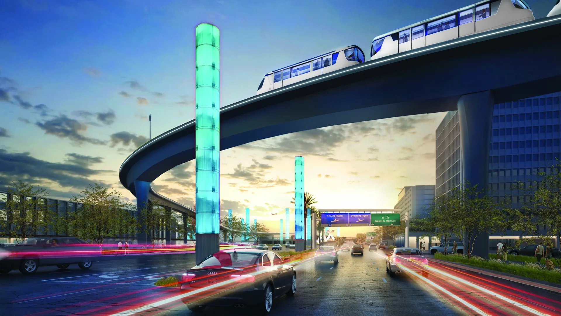 LAX APM Guideway over Century Boulevard | Rendering courtesy of LAWA